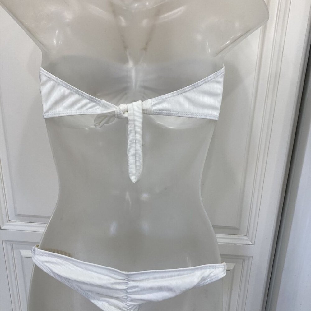 White Thong Bikini 2-piece gold chains sz L removeable cups - Picture 10 of 15